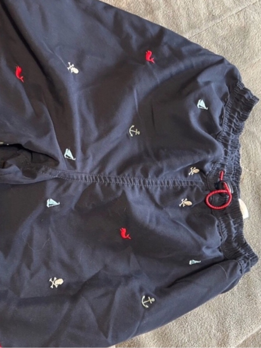 Navy Kids Swim Trunks with Nautical Embroidery